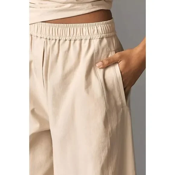 Khaki Beige Anthropologie Maeve Sporty Poplin Pull-On Trousers Pants (NWT) - Picture 3 of 5
